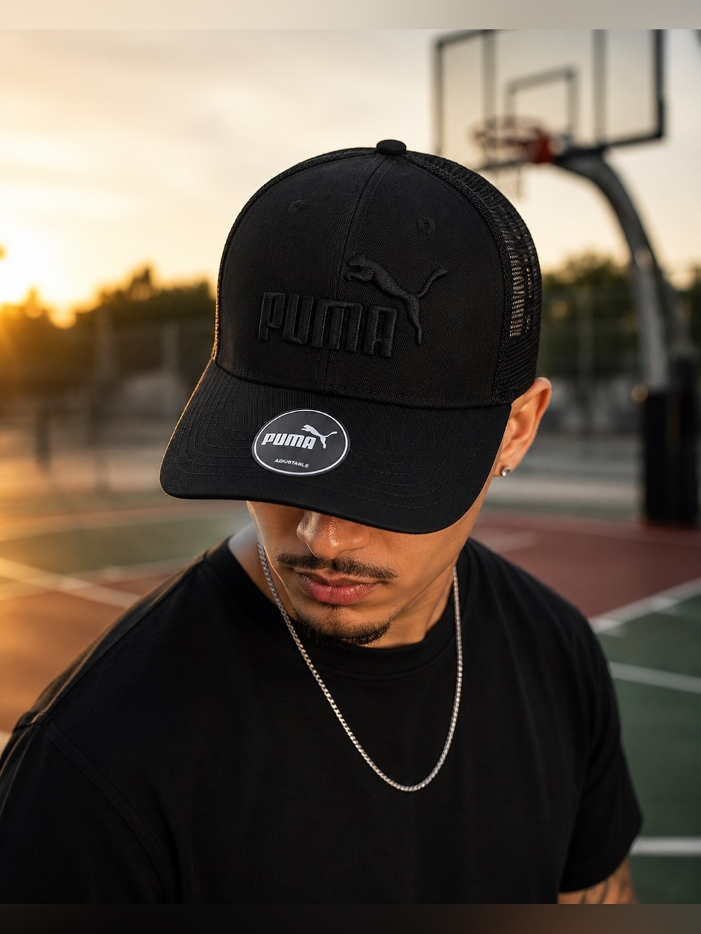 Puma Black Trucker Hat New Adjustable Snapback Mesh Logo Cap Unisex